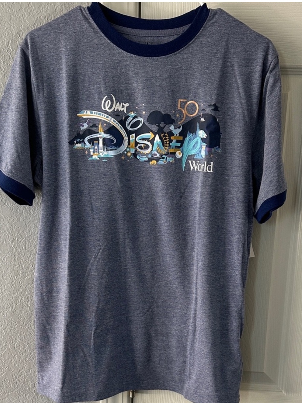 NWT Walt Disney World 50th Anniversary blue ringer t shirt sz Small